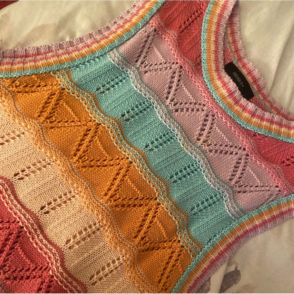 Pastel Multicolor Crocheted Striped Sweater Vest